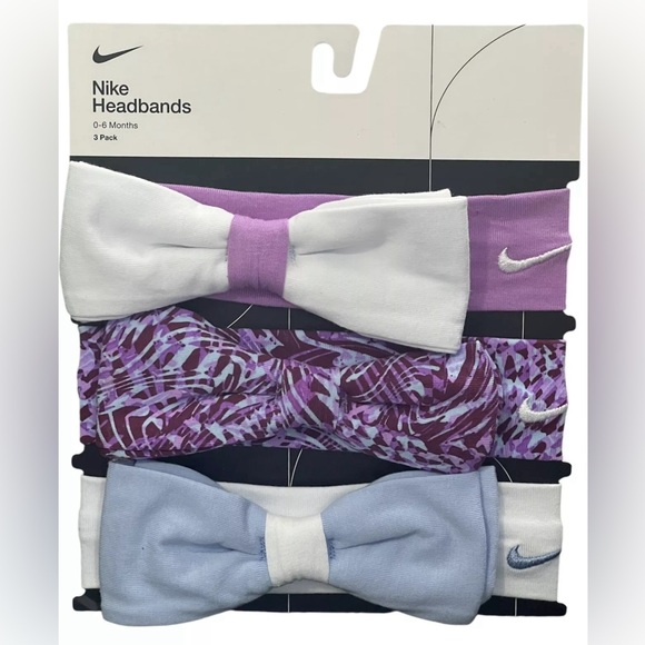 Nike Headbands Infant Girls Headband Stretchy 3 Pack Nike Logo Blue Purple White - Picture 1 of 2